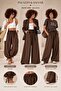 Women's Brown Oversize Micro Satin Palazzo Wide Leg Trousers Compatible with S-3Xl - 9