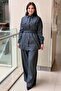 Elastic Waist Belted Denim Linen Shirt - 3