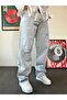 Ice Blue Ripped Detail Baggy Fit Jean