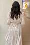 Floral Detailed Collar and Waist Drawstring Belted Evening Dress - 4