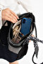 Women's Shoulder Bag with Black Belt and Scarf Detail - 4