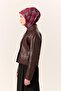 Thin Cotton Soft Scarf Strawberry Red-Grey Patterned Non-Slip Textured Tok Duruşlu 90X90 - 4