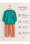 Croissant Printed 100% Cotton Green Sweatshirt and Checkered Trousers - Boys' Two-Piece Set - 3