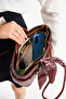 Women's Shoulder Bag with Burgundy Belt and Scarf Detail - 4