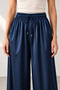 Women's Navy Blue High Waist Satin Trousers - 5