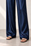 Women's Navy Blue High Waist Satin Trousers - 6
