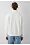 Patch Embroidered Semi-Zipper Ecru Sweatshirt 10613 - 5