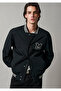 M0110830 Jeans Printed Black College Jacket Men's Coat Black