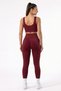 Women's Cherry Burgundy Color Seamless Sports Bustier and Push up Gathering Sports Leggings Set - 4