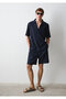 Linen Blend Navy Blue Chino Shorts 0410345-86623
