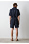 Linen Blend Navy Blue Chino Shorts 0410345-86623 - 4