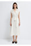 Lace-Up Ecru Midi Dress 1310871-70057 - 3
