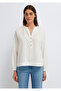Stripe Embroidered Textured Ecru Blouse 1211440-70057 - 3