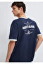 Printed Piping Detailed Navy Blue T-Shirt Loose Fit / Comfortable Cut 0613596-70490