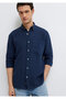 Navy Blue Linen Shirt Regular Fit / Normal Cut 0211472-82318 - 2