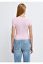 Pink Basic Crop T-Shirt Fitted / Bodycon Cut 1613942-89200 - 6