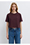 Logo Printed Claret Red T-Shirt Crop / Short Cut 1613984-70223 - 3