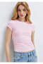 Pink Basic Crop T-Shirt Fitted / Bodycon Cut 1613942-89200 - 3