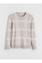 Lcwaikiki Classic Beige Large Size Crew Neck Long Sleeve Plaid Men's Knitwear Sweater - 5