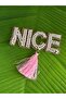 8x4 cm Iron-on Pearl Embellished Pink Tasseled Fine Tasseled Emblem Sewing Garment Accessory - 2