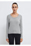Long Sleeve Gray Basic T-Shirt Fitted / Bodycon Cut 1613323-83096 - 3