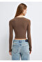 Long Sleeve Brown Crop Basic T-Shirt Crop / Short Cut 1612822 -81959 - 6