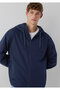 M0110641 Water Repellent Hooded Men's Coat Dark Blue - 3