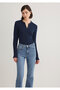 Button Detailed Navy Blue T-Shirt Fitted / Fitted Cut 1612915 -82318
