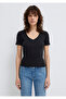 Black Basic V-Neck T-Shirt Fitted / Fitted Cut 1601040 -900 - 3