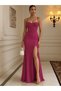 Fukuro Fabric Slit Detail Premium Evening Dress Fuchsia 582419 - 3