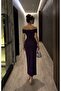Madonna Collar Slit Glitter Evening Dress Purple 582864 - 4