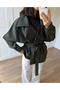 Khaki Belted Trench Coat with Leather Detail - 1115 - 2