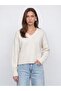 10645 V-Neck Soft Textured Knitwear Sweater-Ecru - 3