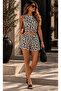 Women's Open Shoulders, Crew Neck, Patterned Diver Crop Blouse and Short Two-Piece Set - 2