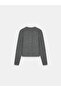 60935 Crew Neck Sequined Glitter Buttoned Knitwear Cardigan-Smoked - 7