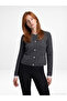 60935 Crew Neck Sequined Glitter Buttoned Knitwear Cardigan-Smoked - 4