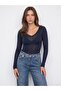 32310 V-Neck Cashmere Blend Modal Blouse-Navy Blue