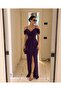 Off Shoulder Slit Belt Dress 582134 Purple - 3