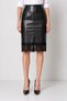 Black Faux Leather Midi Pencil Skirt with Front Stitching and Lace Detail - 2