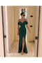 Drop-Shoulder Slit Belted Dress 582134 Emerald - 2