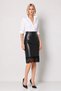 Black Faux Leather Midi Pencil Skirt with Front Stitching and Lace Detail - 6
