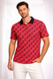 Men's Pique Fabric Polo Collar Palm Patterned T-Shirt Short Sleeve Summer T-Shirt - Red