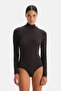 Dark Brown Modal Cashmere Long Sleeve Turtleneck Bodysuit