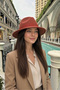 Winter Women's Fedora Hat |   Tile Orange Wide Brim Felt Fedora - 3