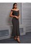 Women's Off-Shoulder Madonna Collar V-Notch Detailed Long Diver Dress - 3