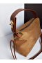 Women's Suede Handbag Shoulder Medium Size Tan Bowling Bag - 5