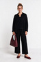 3-Piece Shirt Blouse Trousers Gabardine Set Lby0071 Black