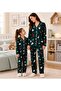 Suitable for Girl and Mother Cotton Suede Fabric Green Pine Snowflake Christmas Pattern Shirt Collar Buttoned Pajama Set