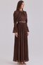Volan and Stone Detailed Pleated Yoryo Silk Hijab Evening Dress Brown 1260 - 6