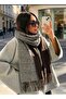 Women's Winter Plaid Wool Shawl Double-Sided Shoulder Shawl / Oversized Blanket Shawl 70X190Cm-Brown